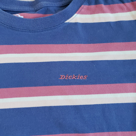 Dickies T Shirt Womens 1X Red Blue Striped Embroidered Retro Long Baby Tee - Picture 3 of 10
